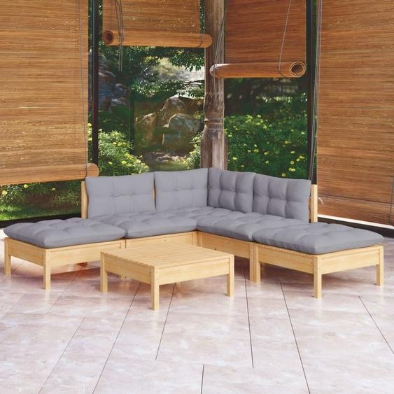 Maison Exclusive - Salon de jardin 6 pcs avec coussins gris bois de pin