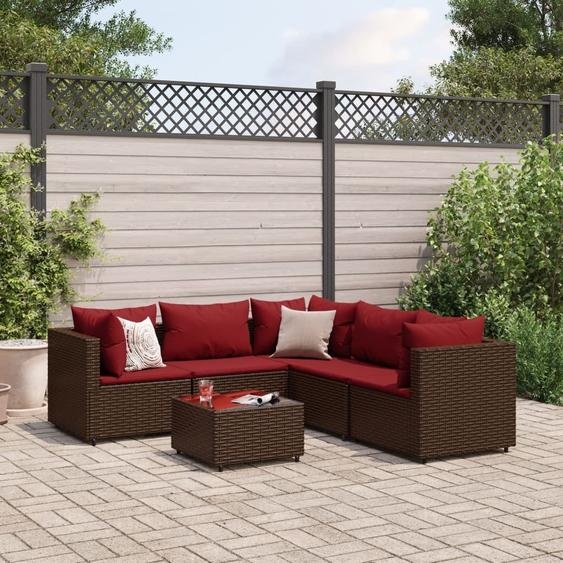 Maison Exclusive - Salon de jardin 6 pcs avec coussins Marron Résine tressée