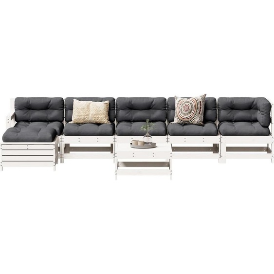 Maison Exclusive - Salon de jardin 7 pcs Blanc Bois de pin massif