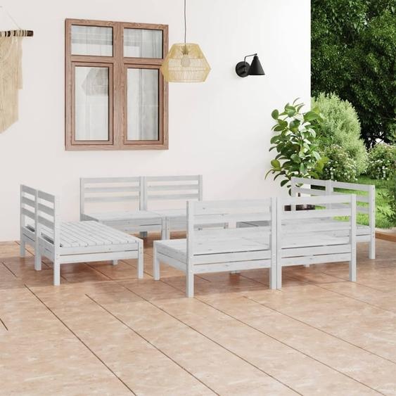 Maison Exclusive - Salon de jardin 8 pcs Blanc Bois de pin massif