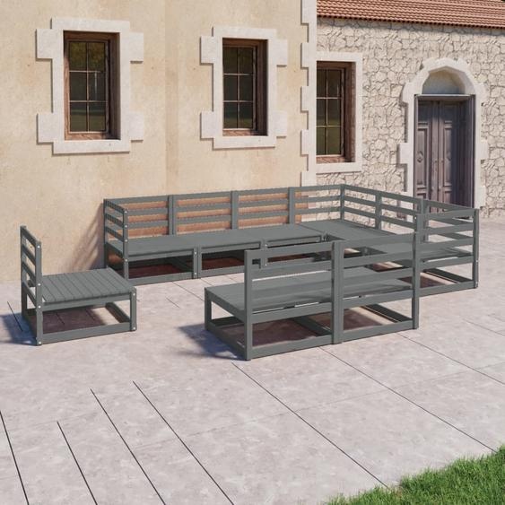 Maison Exclusive - Salon de jardin 9 pcs gris bois de pin massif