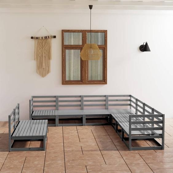 Maison Exclusive - Salon de jardin 9 pcs gris bois de pin massif