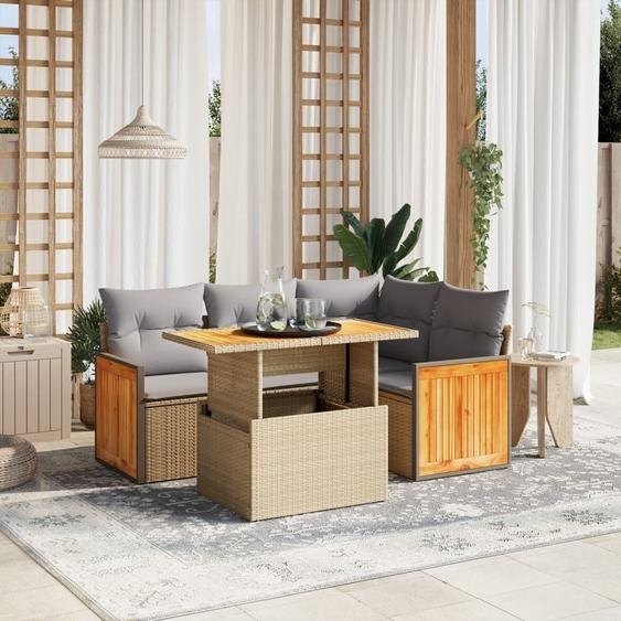 Maison Exclusive - Salon de jardin avec coussins 5 pcs beige résine tressée