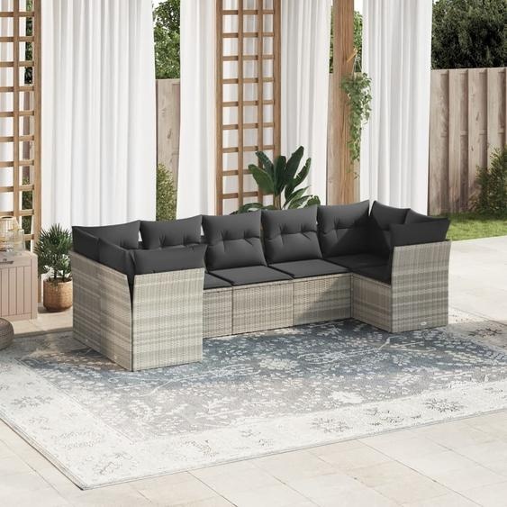 Maison Exclusive - Salon de jardin avec coussins 7 pcs gris clair résine tressée