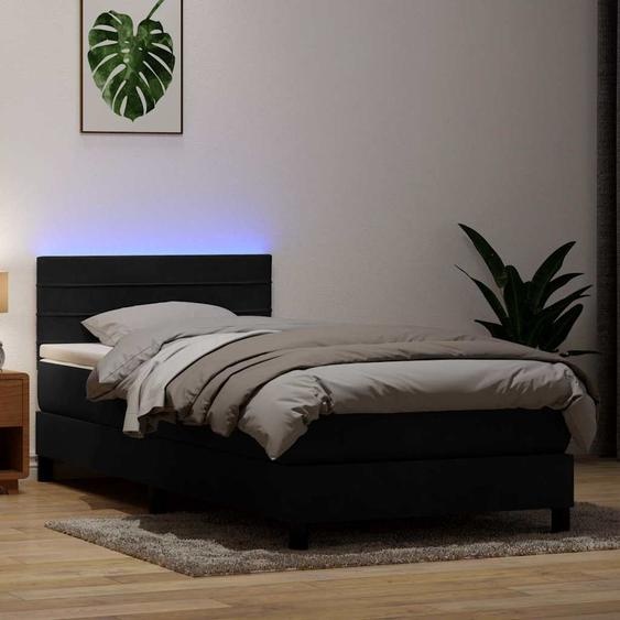 Maison Exclusive - Sommier à lattes de lit avec matelas et LED noir 90x210 cm velours