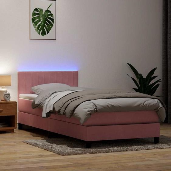 Maison Exclusive - Sommier à lattes de lit avec matelas et LED rose 80x220 cm velours