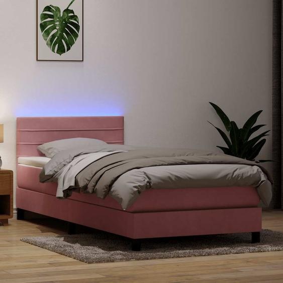 Maison Exclusive - Sommier à lattes de lit avec matelas et LED rose 90x220 cm velours