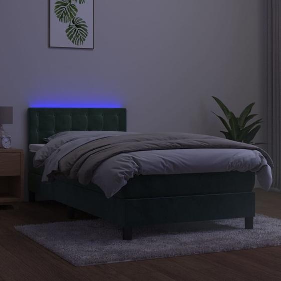 Maison Exclusive - Sommier à lattes de lit avec matelas et LED Vert foncé 90x190cm