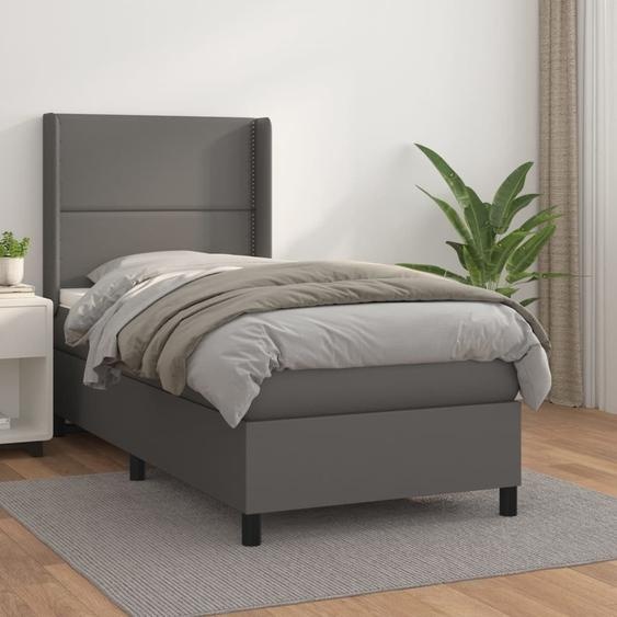 Maison Exclusive - Sommier à lattes de lit avec matelas Gris 90x190 cm Similicuir