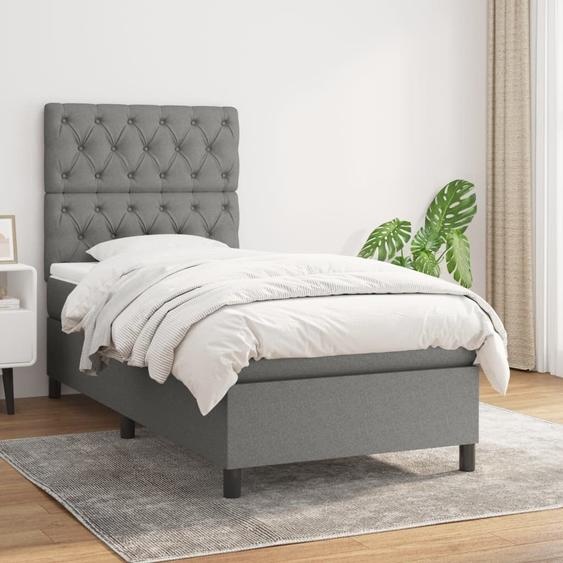 Maison Exclusive - Sommier à lattes de lit avec matelas Gris foncé 80x200 cm Tissu