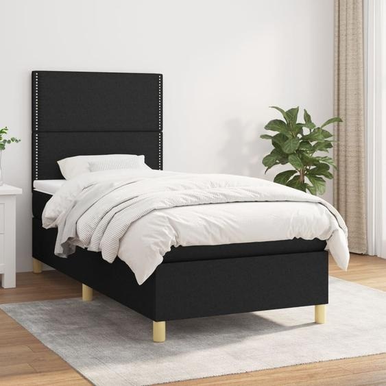 Maison Exclusive - Sommier à lattes de lit avec matelas Noir 90x190 cm Tissu