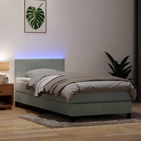 Maison Exclusive - Sommier à lattes de lit et matelas et LED gris clair 90x220 cm velours