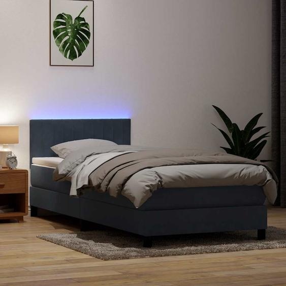 Maison Exclusive - Sommier à lattes de lit et matelas et LED gris foncé 80x210 cm velours