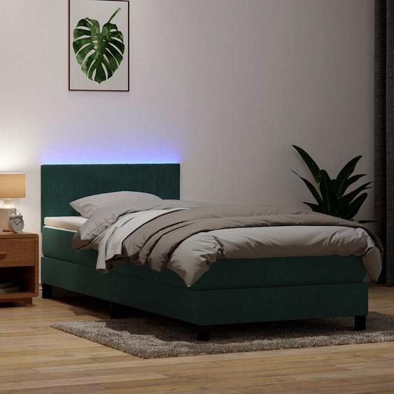 Maison Exclusive - Sommier à lattes de lit et matelas et LED vert foncé 80x220 cm velours