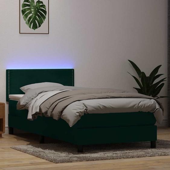 Maison Exclusive - Sommier à lattes de lit et matelas et LED vert foncé 80x220 cm velours