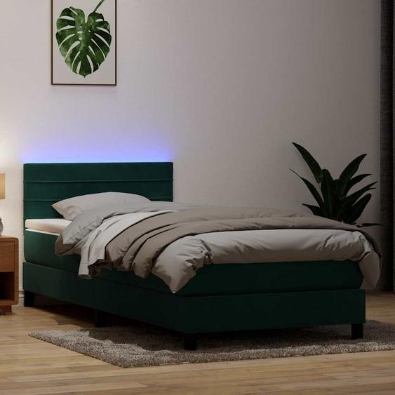 Maison Exclusive - Sommier à lattes de lit et matelas et LED vert foncé 80x220 cm velours