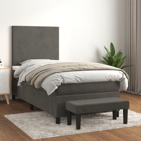 Maison Exclusive - Sommier à lattes de lit et matelas Gris foncé 90x190 cm Velours