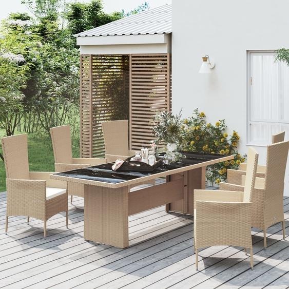 Maison Exclusive - Table de jardin avec plateau en verre, en polyrotin beige et verre trempé