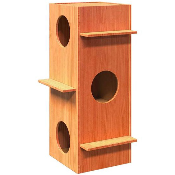 Maison pour chat cire marron 43x43x90 cm bois de pin massif