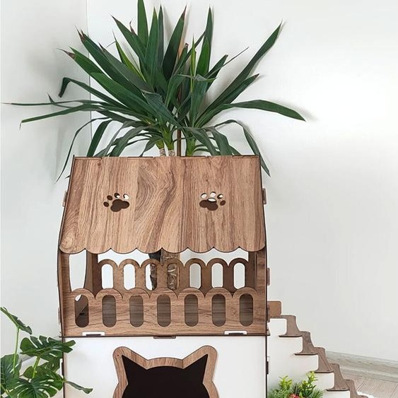 Maison pour chat XL à 2 étages – niche pour chat en MDF – système demboîtage – meuble dintérieur pour chat – grande couchette pour chat – refuge pour chat – robuste – sans outils