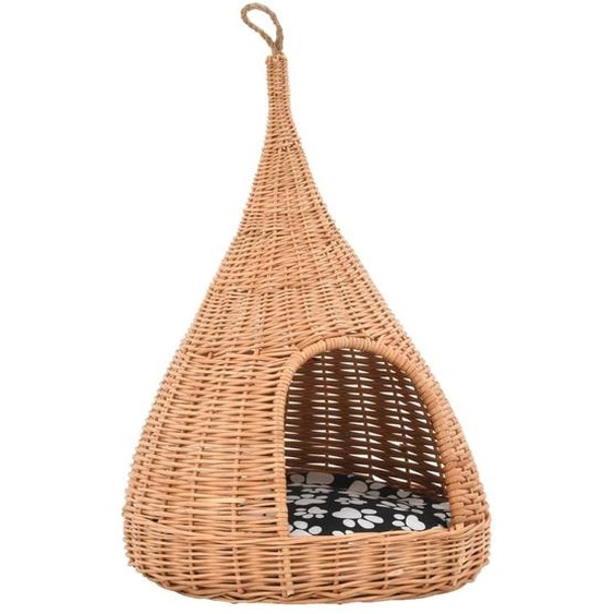 Maison pour chats avec coussin 40x60 cm osier naturel Tipi