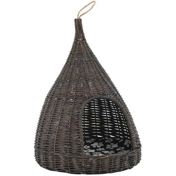 Maison pour chats avec coussin Gris 40x60 cm osier naturel Tipi
