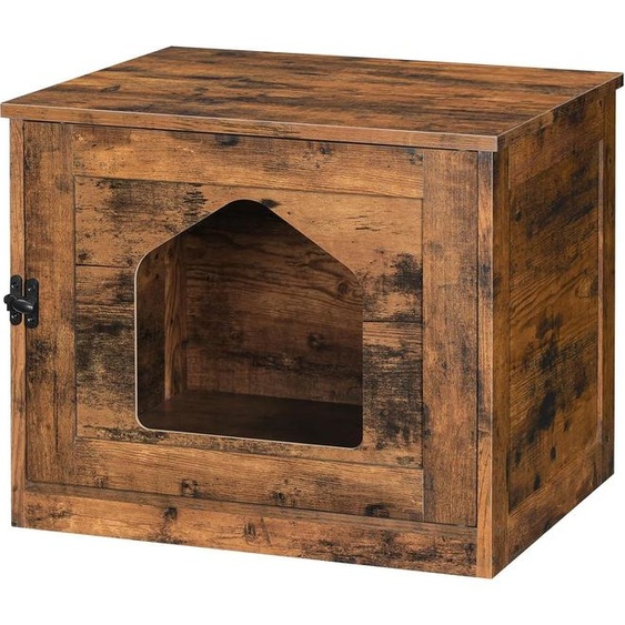 Maison pour chats avec porte et boîte à animaux cachée - grotte industrielle pour chats - litière agrandie - marron rustique - salon chambre à coucher