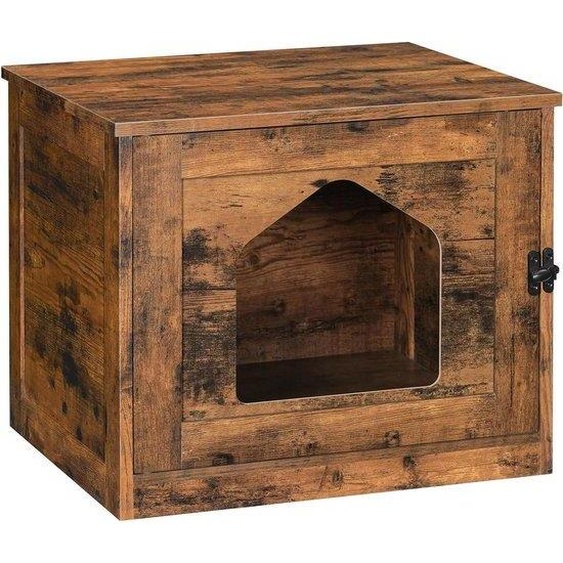 Maison pour chats avec porte et boîte à animaux cachée - grotte industrielle pour chats - litière agrandie - marron rustique - salon chambre à coucher