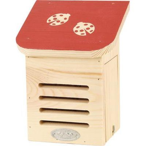 Maison à coccinelles en bois de pin - Beige/Rouge - L 15,2 x H 20 cm