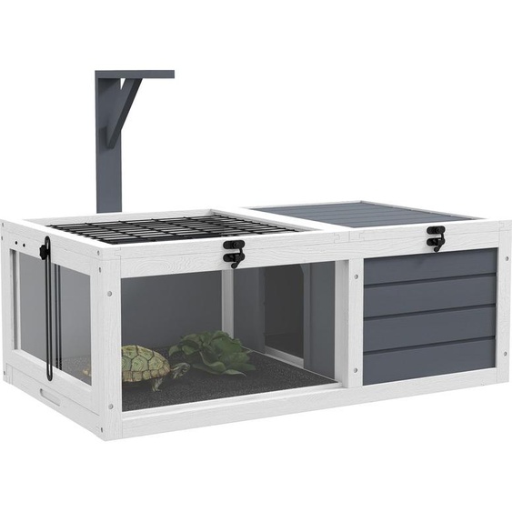 Maison pour tortues à 2 pièces, en bois, facile à nettoyer, grise