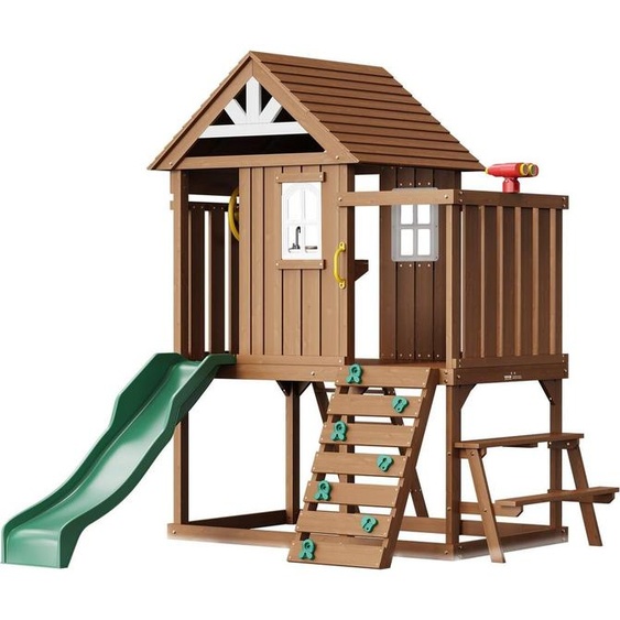 Maisonnette de jardin en bois pour enfants avec toboggan, échelle et fenêtre