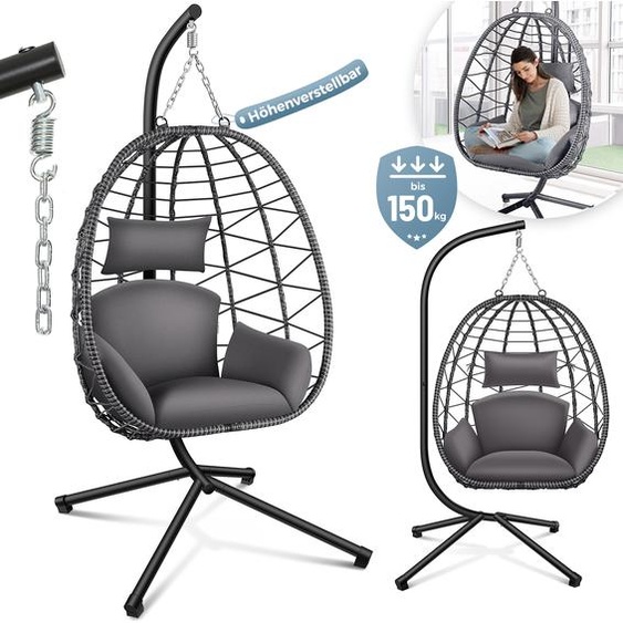 Makika fauteuil suspendu avec structure réglable en hauteur en poly rotin gris