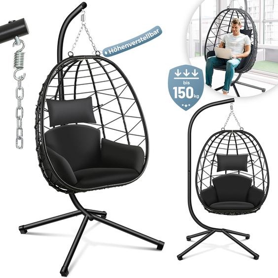 Makika fauteuil suspendu avec structure réglable en hauteur en poly rotin noir