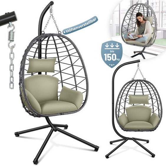 Makika fauteuil suspendu avec structure réglable en hauteur en poly rotin vert / gris