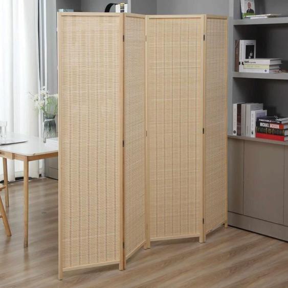 Makika Paravent / Séparateur de pièce Pliable Bambou - 180 x 180 cm Cloison de Séparation Intérieur Toile imprimé - Nature