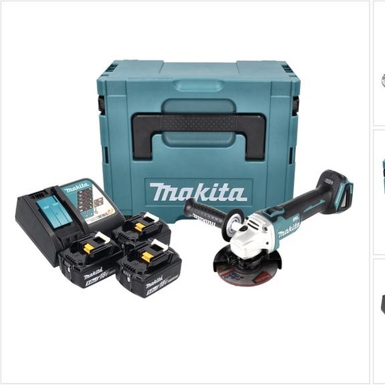 Makita DGA 504 RT3J Meuleuse dangle sans fil 125mm Brushless 18V + 3x Batteries 5,0Ah + Chargeur + Coffret Makpac