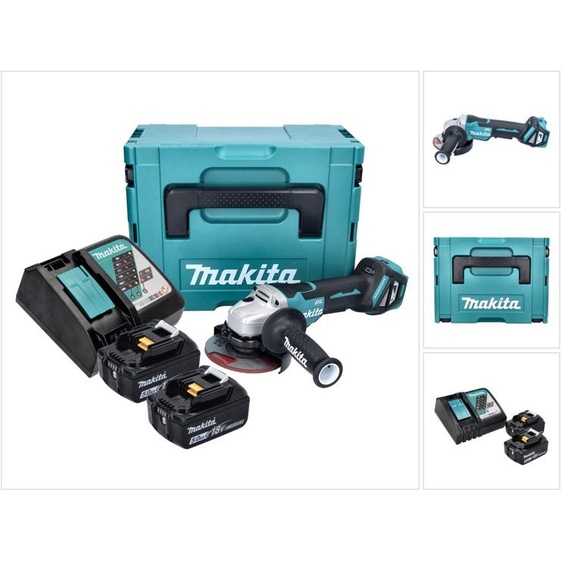 Makita DGA 515 RTJ Meuleuse dangle sans fil 18 V 125 mm Brushless + 2x batterie 5,0 Ah + chargeur + Makpac