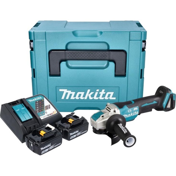 Makita DGA 520 RTJX1 Meuleuse dangle sans fil 18 V 125 mm X-LOCK Brushless + 2x batterie 5,0 Ah + chargeur + Makpac