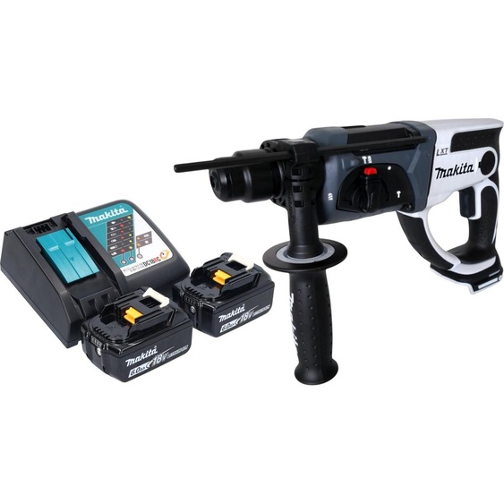 Marteau perforateur sans fil Makita DHR 202 RGW 18 V 20 mm 2,0 J blanc + 2 batteries 6,0 Ah + chargeur