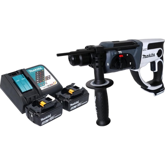 Marteau perforateur sans fil Makita DHR 202 RTW 18 V 20 mm 2,0 J blanc + 2 batteries 5,0 Ah + chargeur