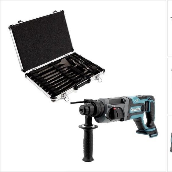 Makita DHR 241 Z Marteau perforateur sans fil 18 V Li-Ion avec prise SDS-Plus Solo + Makita D-42444 Jeu de forets-burineurs SDS-Plus 17 pièces en coffret aluminium - sans batterie, sans chargeur