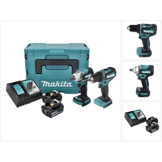 Makita DLX 2452 TJ Kit combiné batterie voiture DTW 300 Visseuse à choc + DDF 485 Perceuse-visseuse + 2x batterie 5,0 Ah + chargeur + Makpac