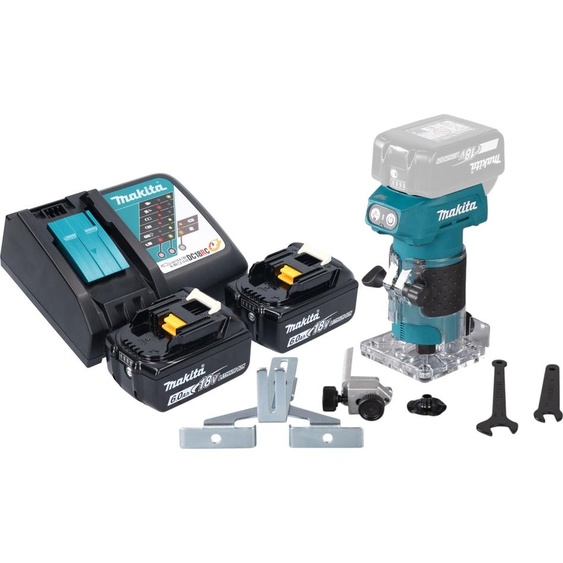 Makita DRT 52 RG Fraiseuse de bords sans fil 18 V 6 mm Brushless + 2x batterie 6,0 Ah + chargeur