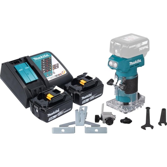 Makita DRT 52 RT Fraiseuse de bords sans fil 18 V 6 mm Brushless + 2x batterie 5,0 Ah + chargeur