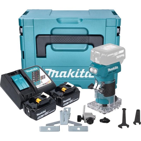 Makita DRT 52 RTJ Affleureuse sans fil 18 V 6 mm Brushless + 2x batterie 5,0 Ah + chargeur + Makpac