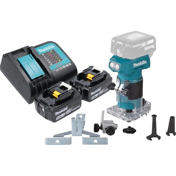 Makita DRT 52 ST Fraiseuse de bords sans fil 18 V 6 mm Brushless + 2x batterie 5,0 Ah + chargeur