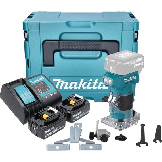 Makita DRT 52 STJ Affleureuse sans fil 18 V 6 mm Brushless + 2x batterie 5,0 Ah + chargeur + Makpac