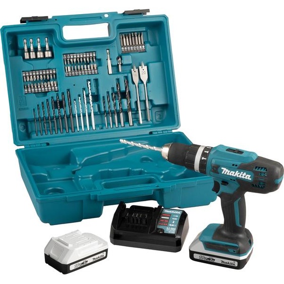 Makita HP488DAEX1 Perceuse à percussion sans fil avec kit dembouts, 18V 1,5Ah Li-Ion + 2. batteries, coffret inclus