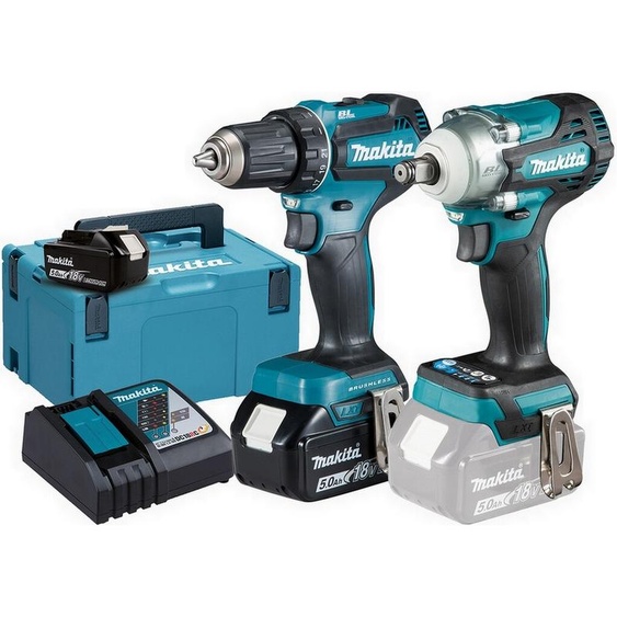 Makita DLX 2452 TJ Kit combiné batterie voiture DTW 300 Visseuse à choc + DDF 485 Perceuse-visseuse + 2x batterie 5,0 Ah + chargeur + Makpac