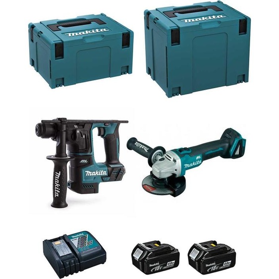 MAKITA Kit DLX2125MJ1B (DGA504 + DHR171 + 2 x 4.0 Ah + DC18RC + MAKPAC 3 + MAKPAC 4)